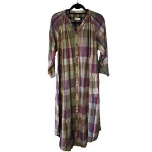 Megan Park Medium Reversible Midi Dress Plaid Cotton Lagenlook‎ Eclectic Grandpa